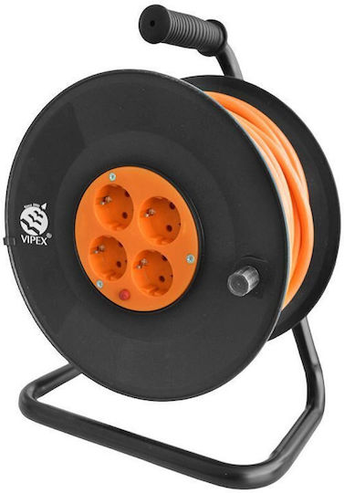 Electric Extension Reel 3x2.5mm Length 30m 4 Schuko Sockets Black