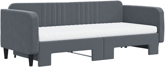 Single Sofa Bed Upholstered with Dark Gray Velvet with Slats & Mattress 90x200cm