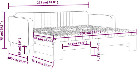 Single Sofa Bed Upholstered with Dark Gray Velvet with Slats & Mattress 90x200cm