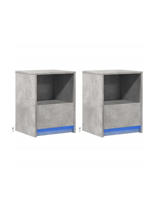 Vidaxl Bedside Tables with LED Lights 2 pcs Concrete Gray Wood Finish 38x34x50cm Gray