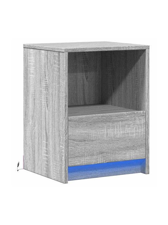 Vidaxl Bedside Table with LED Lights Gray Sonoma Engineered Wood 38x34x50cm 1 Piece Gray