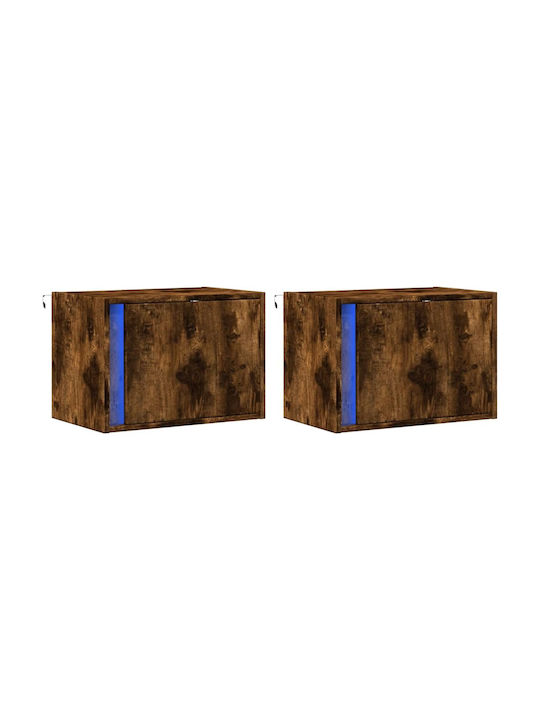 Vidaxl Wall-Mounted Bedside Tables with LED Lights 2 pcs Smoked Oak 50x31x35cm Brown