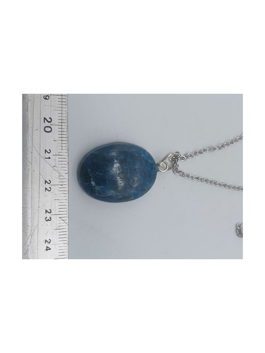 Blue Apatite Cabochon Cut Necklace Silver 925 Hook