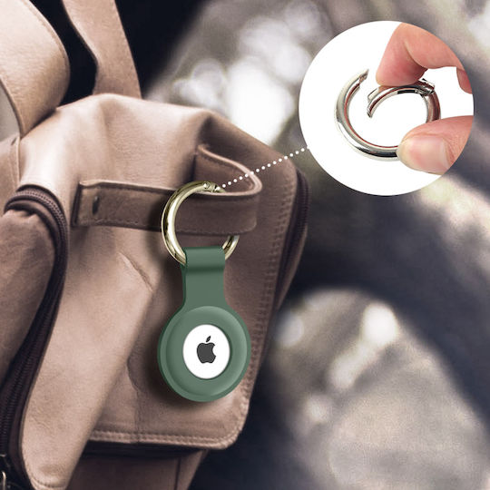 Protection Airtag Silicone Gel Raised Contour Antichoc Ring Carabiner Green