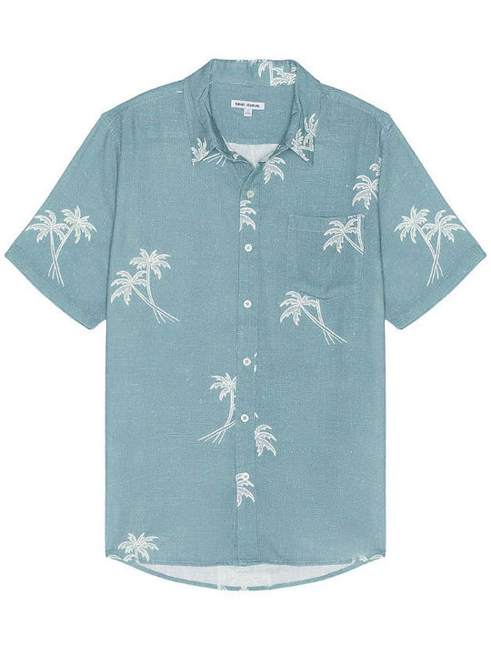 Spring Men's Shirt Short Sleeve Cotton Blue