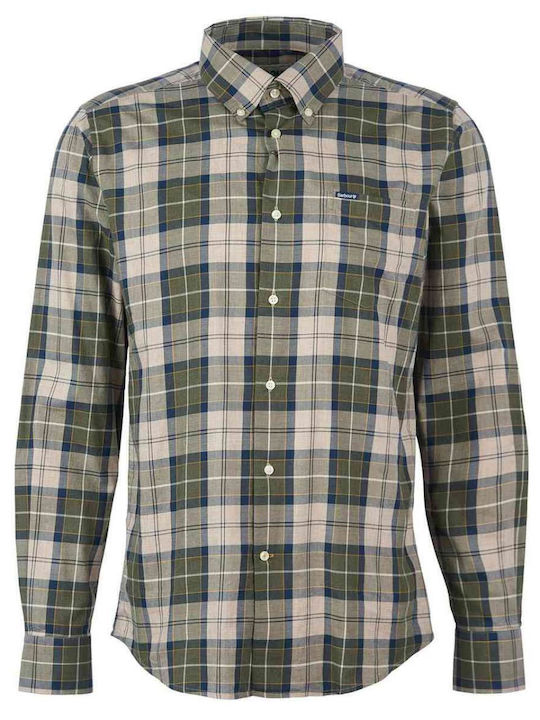 Long-sleeved Cotton Shirt Checked Green