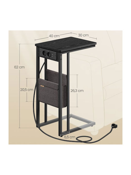 Side Table with Built-in Outlets & USB 40x30x62 Vasagle LET356B02 Wood Metal