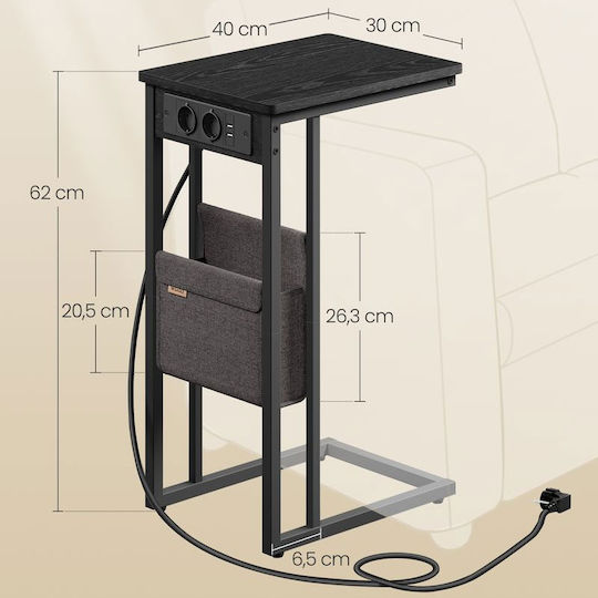 Beistelltisch mit integrierten Steckdosen & USB 40x30x62 Vasagle LET356B02 Holz Metall