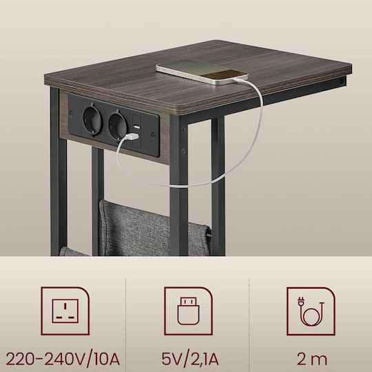 Beistelltisch mit integrierten Steckdosen & USB 40x30x62 Vasagle LET356K02 Holz Metall