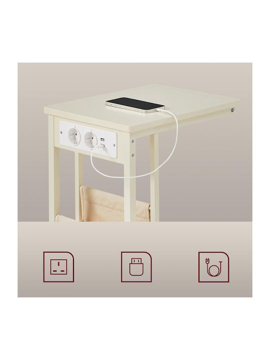 Masă laterală cu prize încorporate și USB 40x30x62 Vasagle LET356W02 Lemn Metal