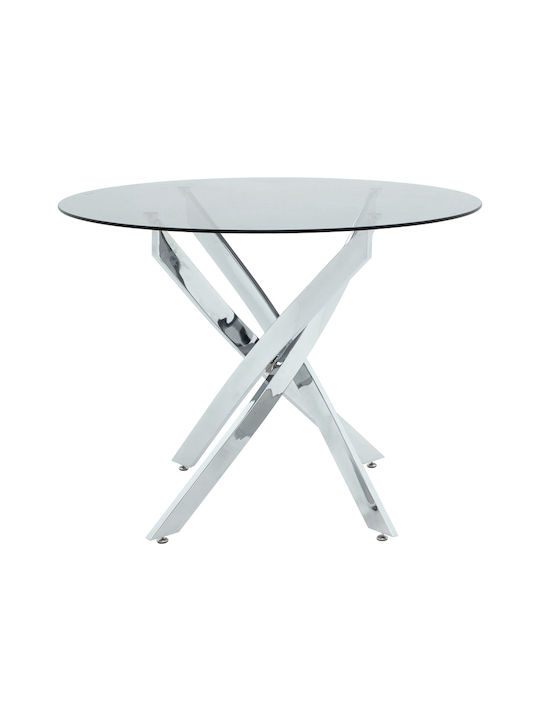 Antoro Round Table with Glass Surface Chrome 100x100x75cm