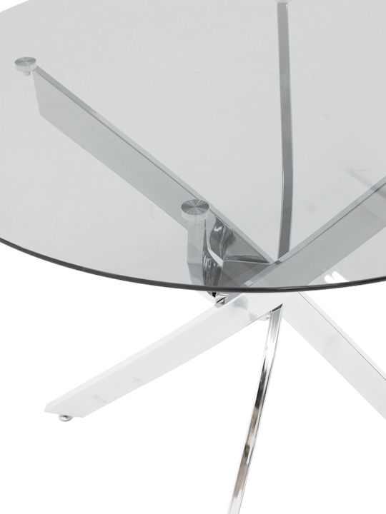 Antoro Round Table Dining Room with Glass Surface Chrome 100x100x75cm