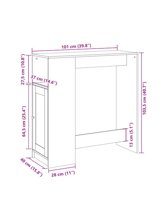 Table Bar Wooden Brown Oak 101x40x103.5cm
