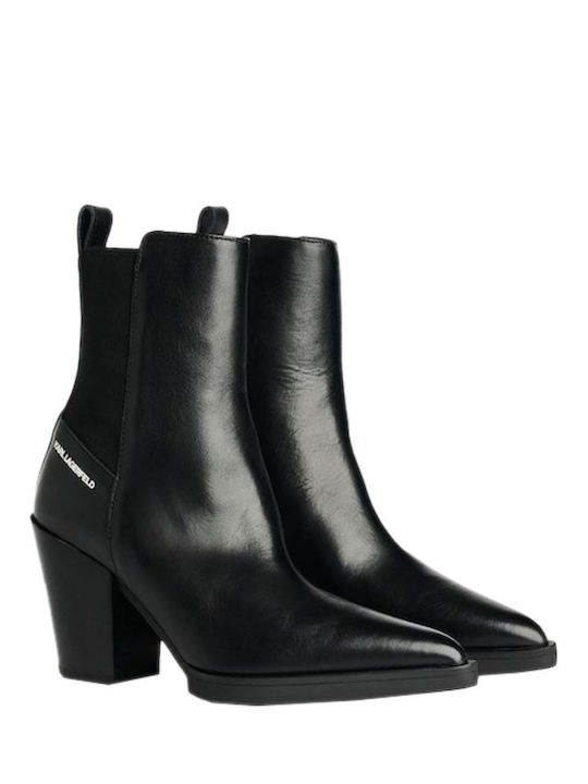 Karl Lagerfeld Gore Leather Women's Ankle Boots with High Heel Black