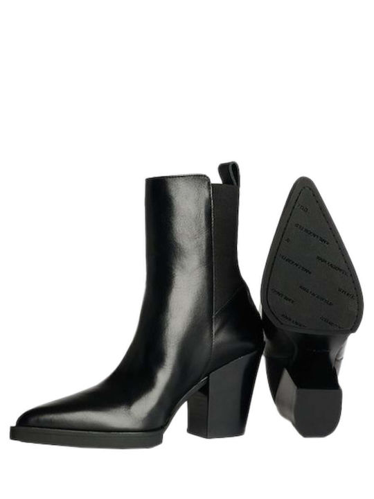 Leather Women's Ankle Boots with High Heel Black