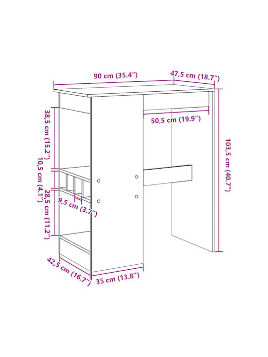 Vidaxl Τραπέζι Μπαρ Ράφια Λευκό 90x47,5x103,5cm Επεξεργ Ξύλο 1 Τεμ Λευκό