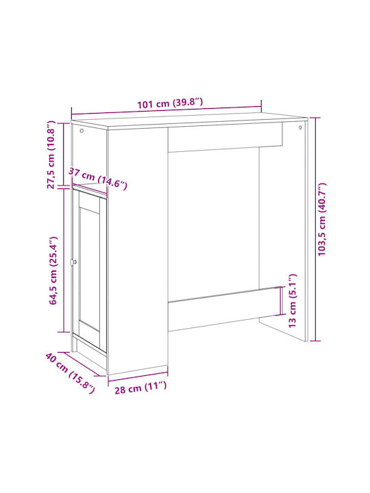 Vidaxl Τραπέζι Μπαρ Ράφια Δρυς 101x40x103,5cm Επεξεργ Ξύλο 1 Τεμ Καφέ