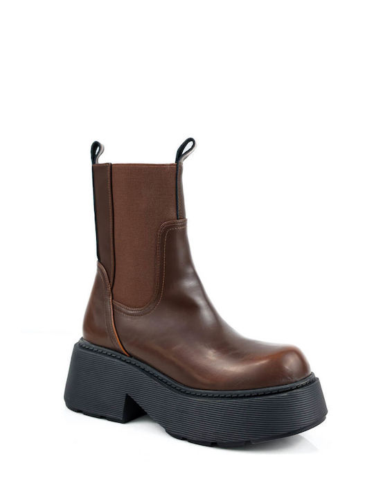 Brown Chelsea Boots with Chunky Heel