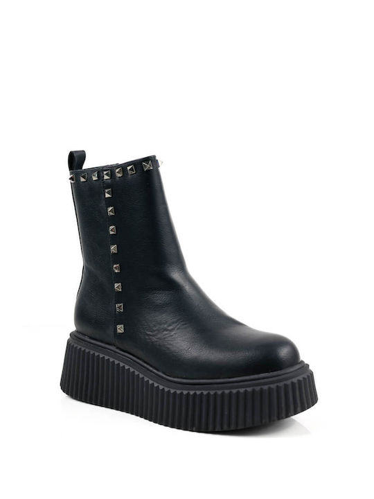 Black Platform Studded Ankle Boots