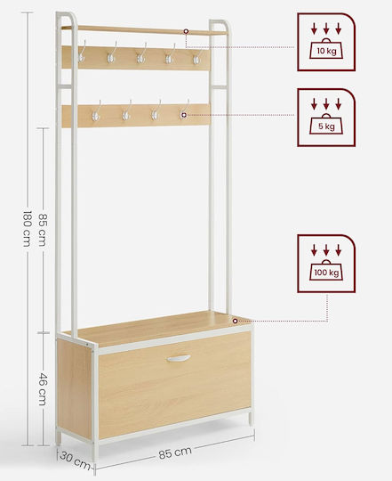 Мебел за Антре Шкаф за Обувки 8 Места 85x30x180 Vasagle Hsr405w09 Плоскост От ПДЧ Метален