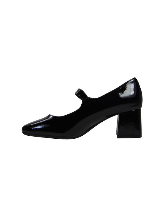 Alta Moda Patent Leather Black Heels with Strap