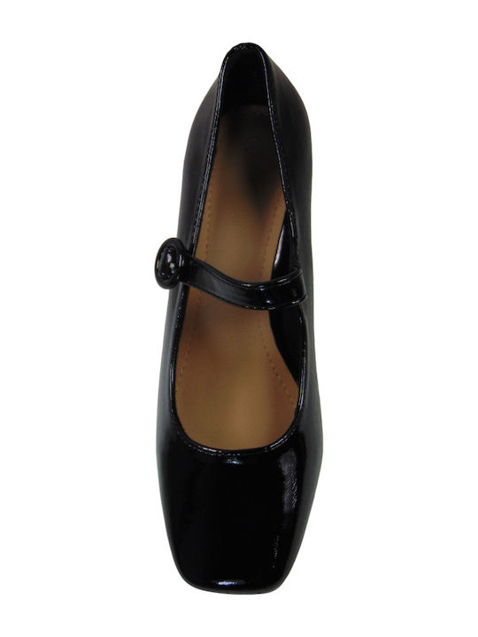 Patent Leather Black Heels with Strap