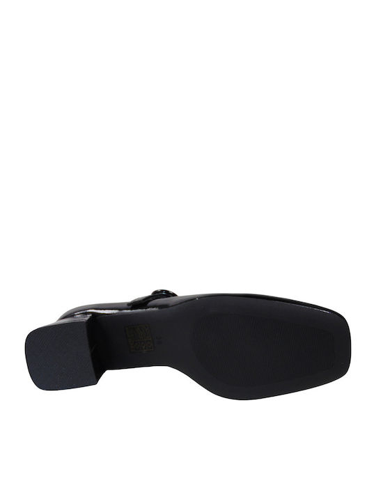 Patent Leather Black Heels with Strap