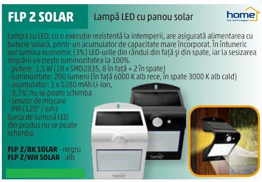 Led Reflector Solar Panel Motion Sensor Black Home Flp 2/bk Solar 1200 Mah