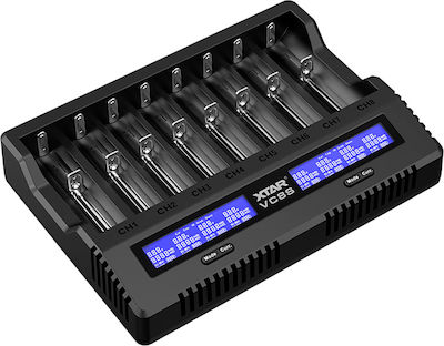 XTAR VC8S USB Charger 8 Batteries Li-ion/Ni-MH Size AA/AAA/18650/21700/16340/26650/14500