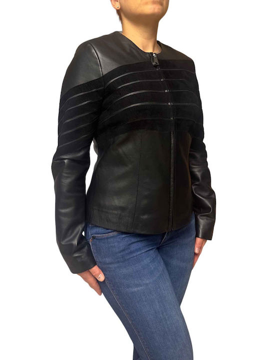 MARKOS LEATHER Women's Short Lifestyle Leather Jacket for Winter BLACK