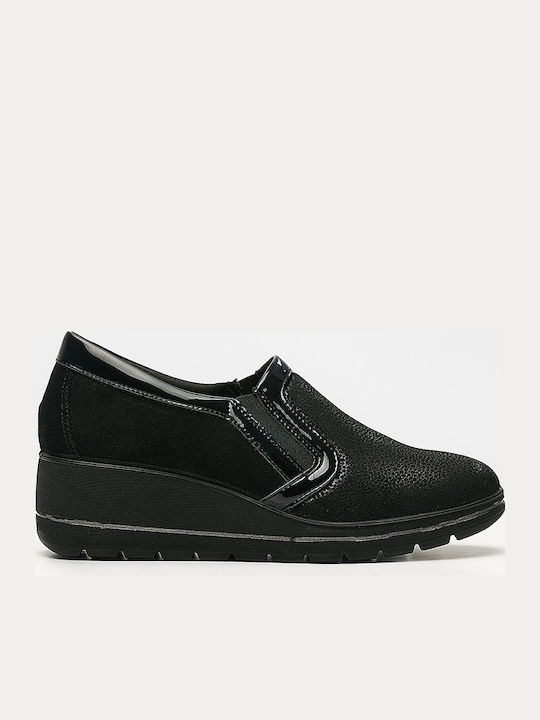 Ανατομικά Γυναικεία Slip-On Δερμάτινα Μαύρα