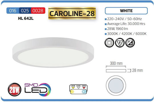 Panou LED Rotund Caroline-28 Lumină Naturală 28W Diametru 30cm 1960 Lm Panou LED Rotund Caroline-28 Lumină Naturală 28W Diametru 30cm 1960 Lm