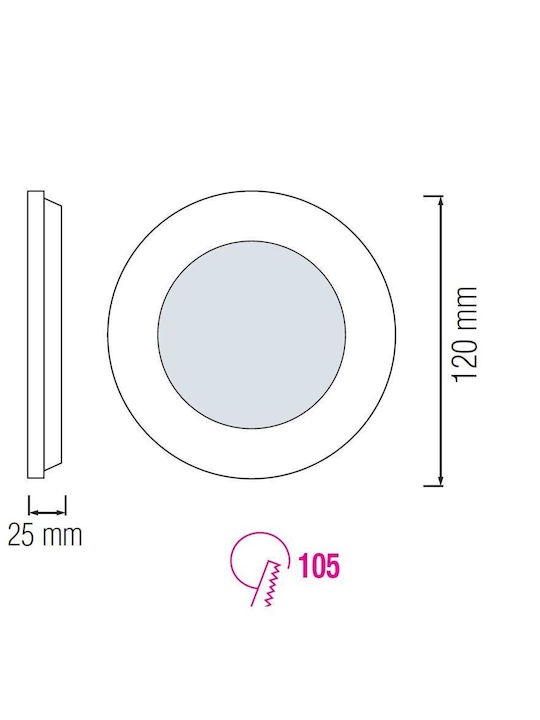Panou LED Rotund Slim-6 6 W Putere 6400 K 270 Lm