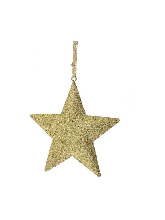 Σιδερενιο Κρεμαστο Christmas Hanging Star Gold With Gold Dust With Beads Gold