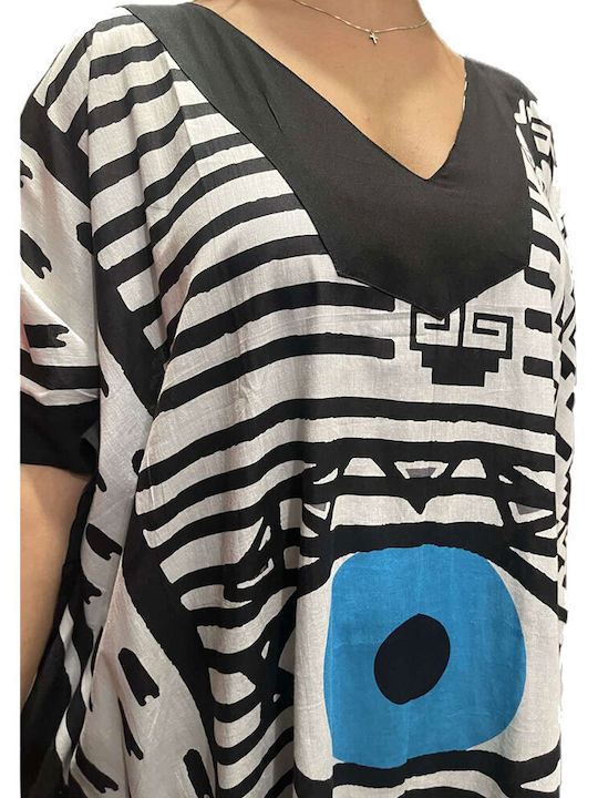 Platinum Fashion Women's Mini Caftan Beachwear Black and White