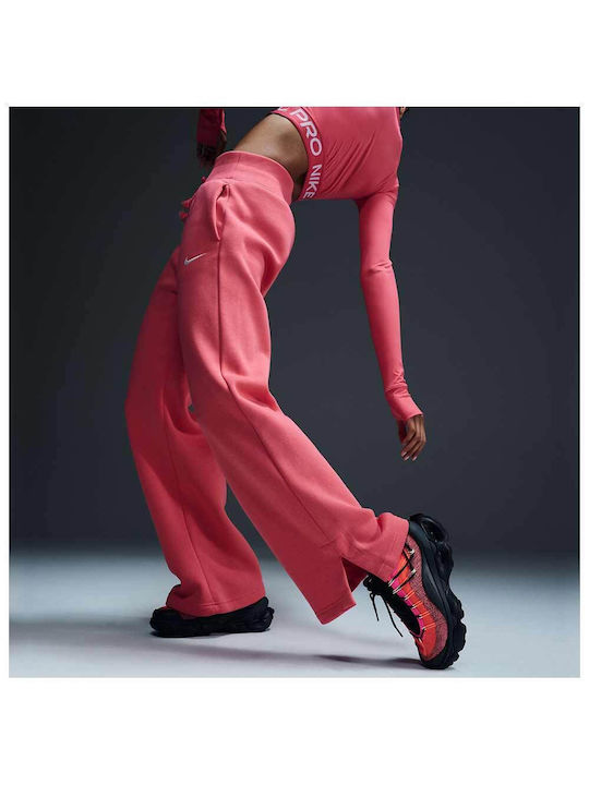 Nike Talie înaltă Pantaloni de trening pentru femei Wide Aster Pink Fleece