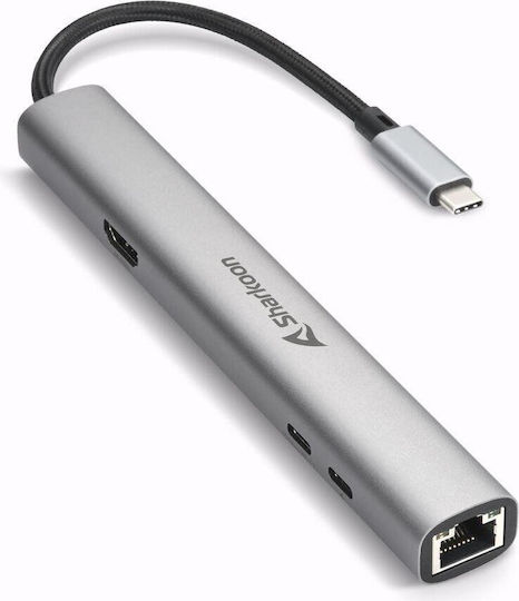 Sharkoon Combo Adapter USB-C Docking Station με HDMI 4K PD Ethernet Γκρι