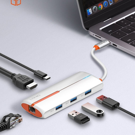 Ldnio 6-in-1 USB-C Docking Station mit HDMI 4K PD Ethernet Weiß