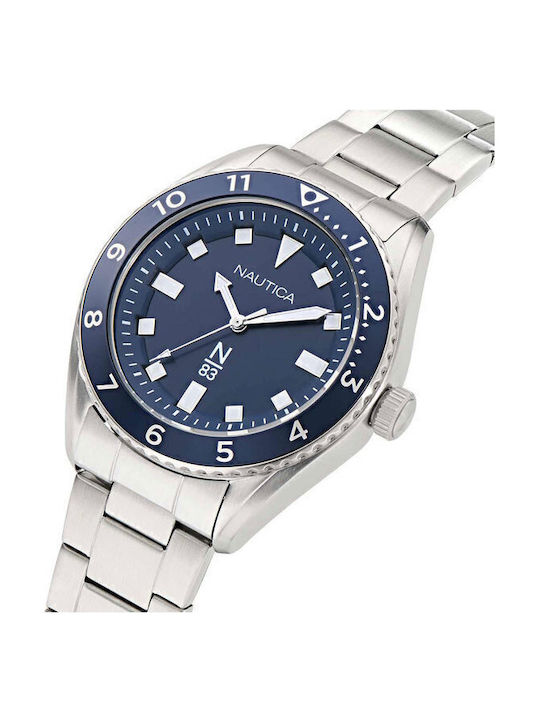 Nautica N83 Finn World Men's Watch 44mm Battery with Silver Metal Bracelet