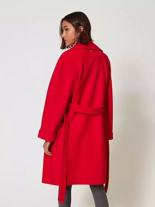 Γυναικείο Fiery Red Παλτό με Ζώνη
