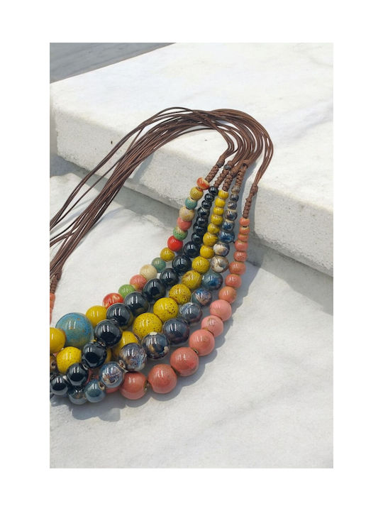 Necklace Ceramic Yellow Round Beads Bohemian Style