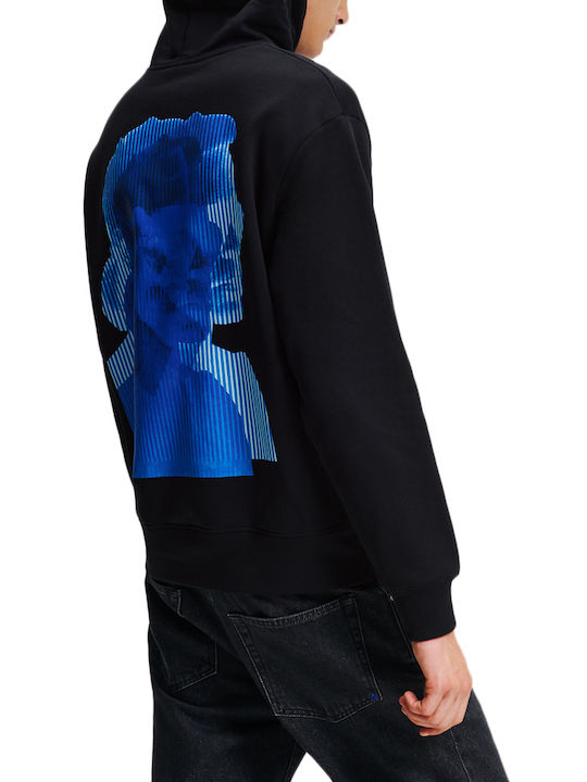 Sweatshirt with Hood White-Black-Blue