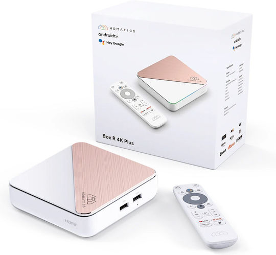 Homatics TV Box R 4K Plus + tuner 4K UHD cu WiFi USB 2.0 / USB 3.0 / USB 3.1 (USB-C) 4GB RAM și 32GB Spațiu de Stocare cu Sistem de Operare Android 11.0 și Asistentul Google