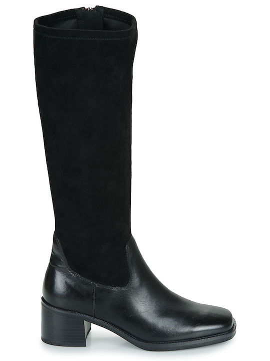 Leder Damenstiefel mit mittlerem Absatz Schwarz