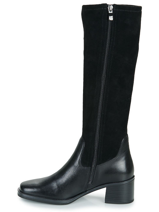 Leder Damenstiefel mit mittlerem Absatz Schwarz