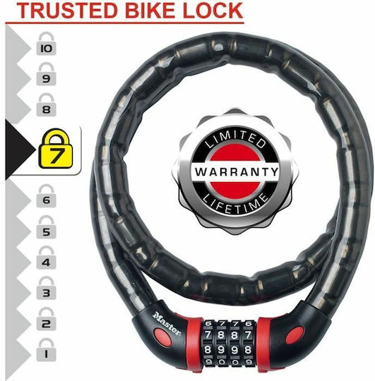 Master Lock 8226 Combination Cable Lock Κλειδαριά Ποδηλάτου Κουλούρα με Κλειδί Μαύρη