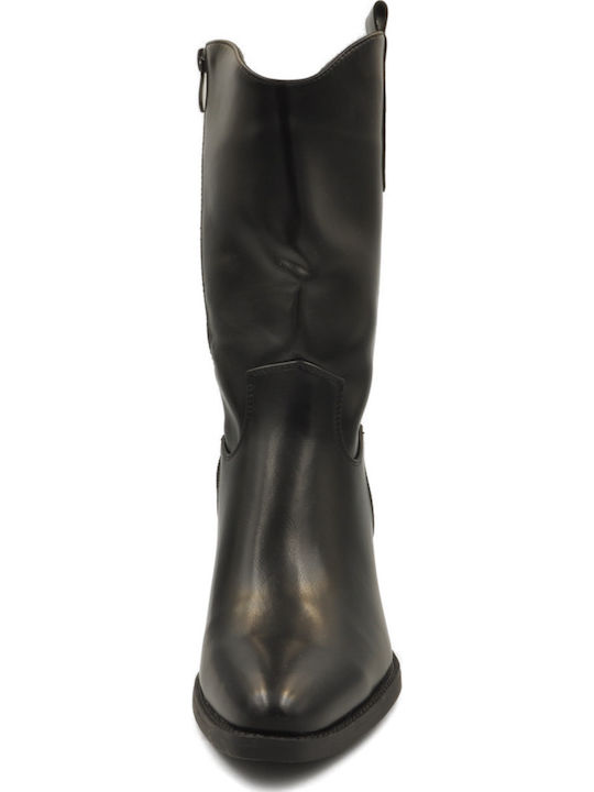 Synthetic Leather Medium Heel Cowboy Boots Black