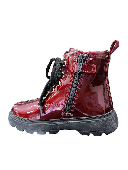 Kiddartah Anatomical Kids Boots from Patent Leather with Zipper Burgundy