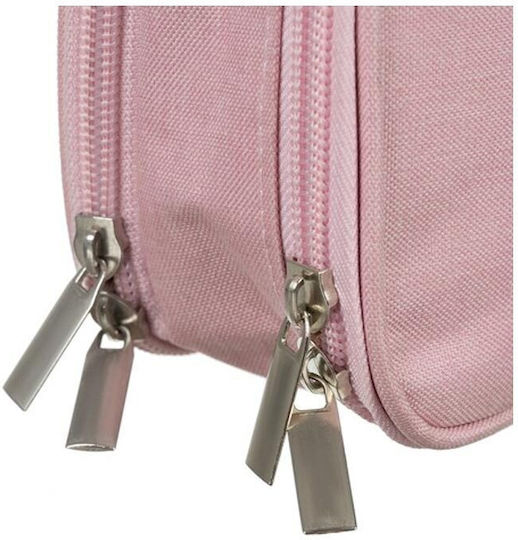Expandable Polyester Pencil Case Large 2 Compartments Pink 11x7x23 Cm Aria Trade