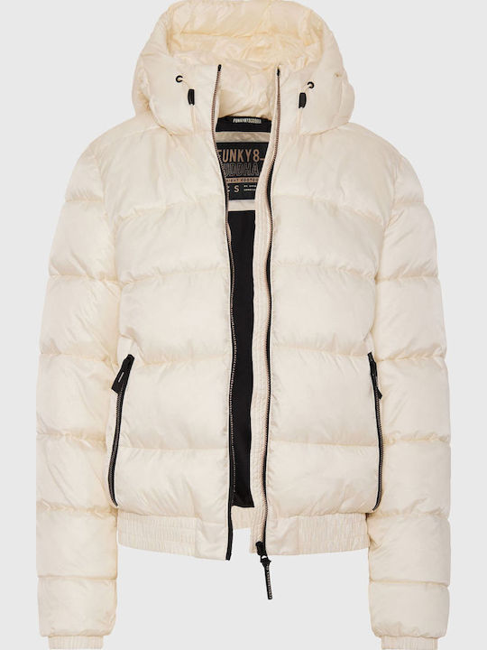 Kurzes Damen Puffer Jacke für Winter Beige
